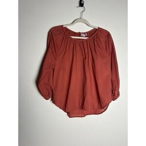 Everlane Orange Ruched Balloon Sleeve Lightweight Shirt Blouse Top Womens Size 2